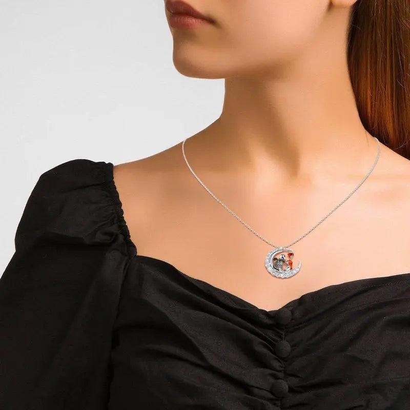 Halloween Moon-shaped Skull Necklace With Rhinestones Couple Love Clavicle Necklace Men And Women Jewelry Accessories - EX-STOCK Canada