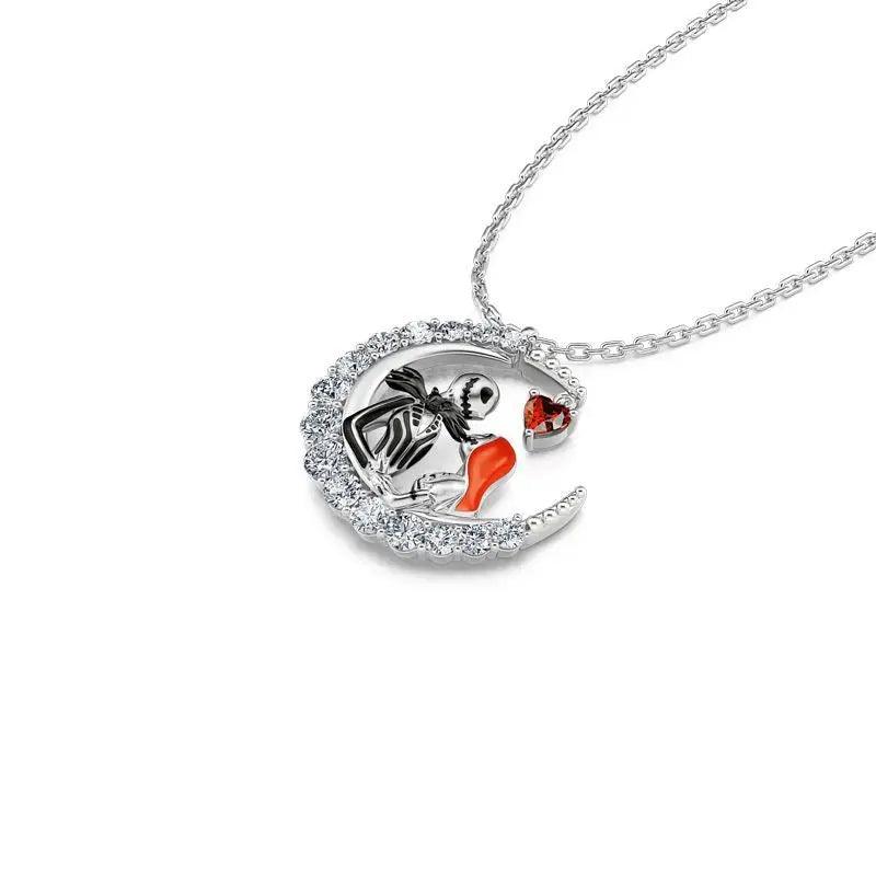Halloween Moon-shaped Skull Necklace With Rhinestones Couple Love Clavicle Necklace Men And Women Jewelry Accessories - EX-STOCK Canada