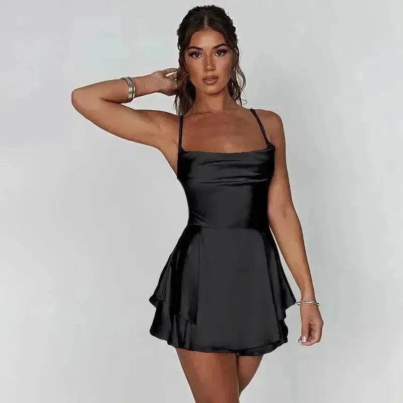 Halter Satin Summer Charming Backless Straps Temperament Elegant Celebrity Style Short Dress - EX-STOCK Canada