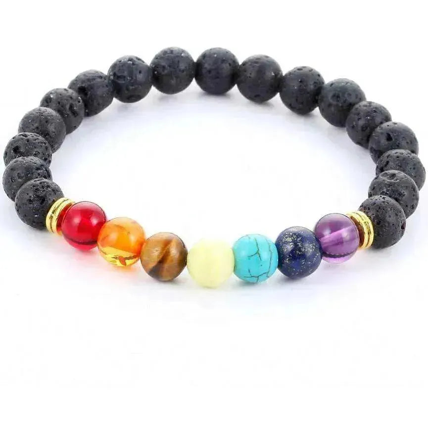 Handgefertigtes schwarzes Lava-Sieben-Chakra-Heilung-Balance-Perlenarmband - EX-STOCK CANADA
