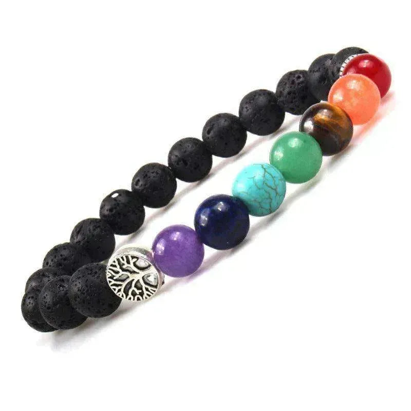 Handgefertigtes schwarzes Lava-Sieben-Chakra-Heilung-Balance-Perlenarmband - EX-STOCK CANADA