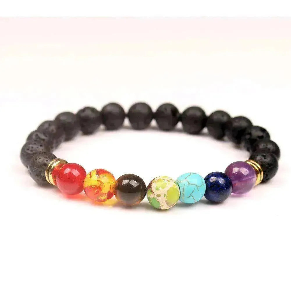 Handgefertigtes schwarzes Lava-Sieben-Chakra-Heilung-Balance-Perlenarmband - EX-STOCK CANADA