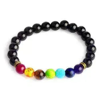 Handgefertigtes schwarzes Lava-Sieben-Chakra-Heilung-Balance-Perlenarmband - EX-STOCK CANADA