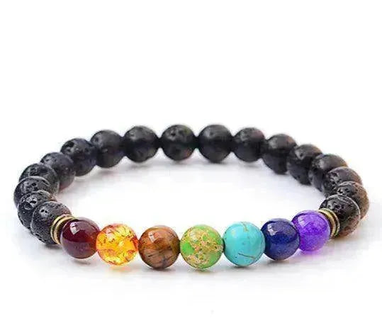 Handgefertigtes schwarzes Lava-Sieben-Chakra-Heilung-Balance-Perlenarmband - EX-STOCK CANADA