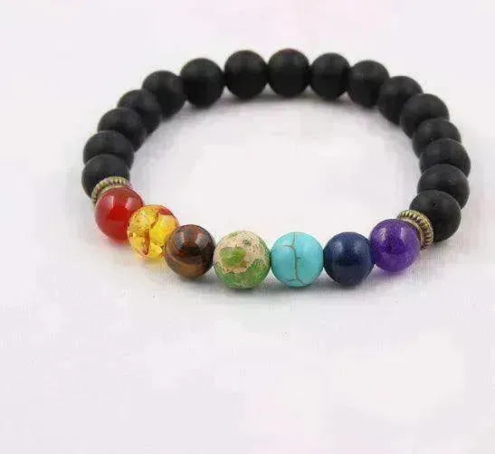 Handgefertigtes schwarzes Lava-Sieben-Chakra-Heilung-Balance-Perlenarmband - EX-STOCK CANADA