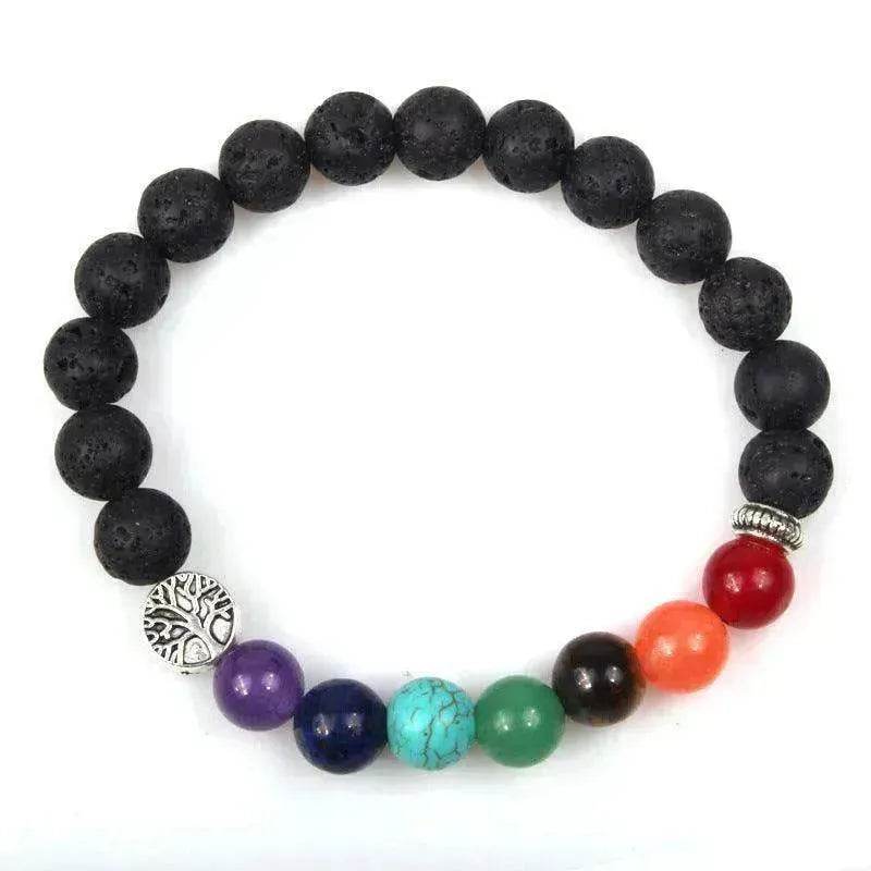 Handmade Black Lava Seven Chakra Healing Balance Beaded Bracelet - EX-STOCK Canada