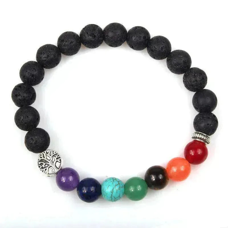 Handgefertigtes schwarzes Lava-Sieben-Chakra-Heilung-Balance-Perlenarmband - EX-STOCK CANADA