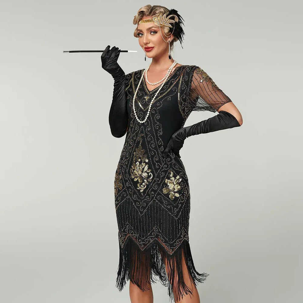 Handmade Embroidery Beads Sequin Tassel Fringed Dress - EX-STOCK Canada