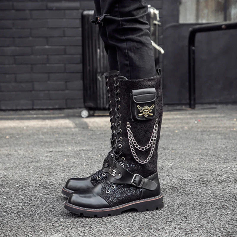 High Riding Boots Men's Frosted Locomotive Long Barrel Rock Punk EX-STOCK Canada