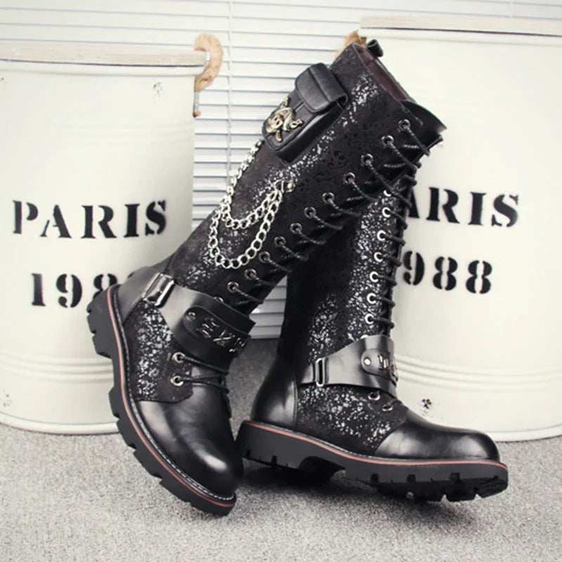 High Riding Boots Men's Frosted Locomotive Long Barrel Rock Punk EX-STOCK Canada