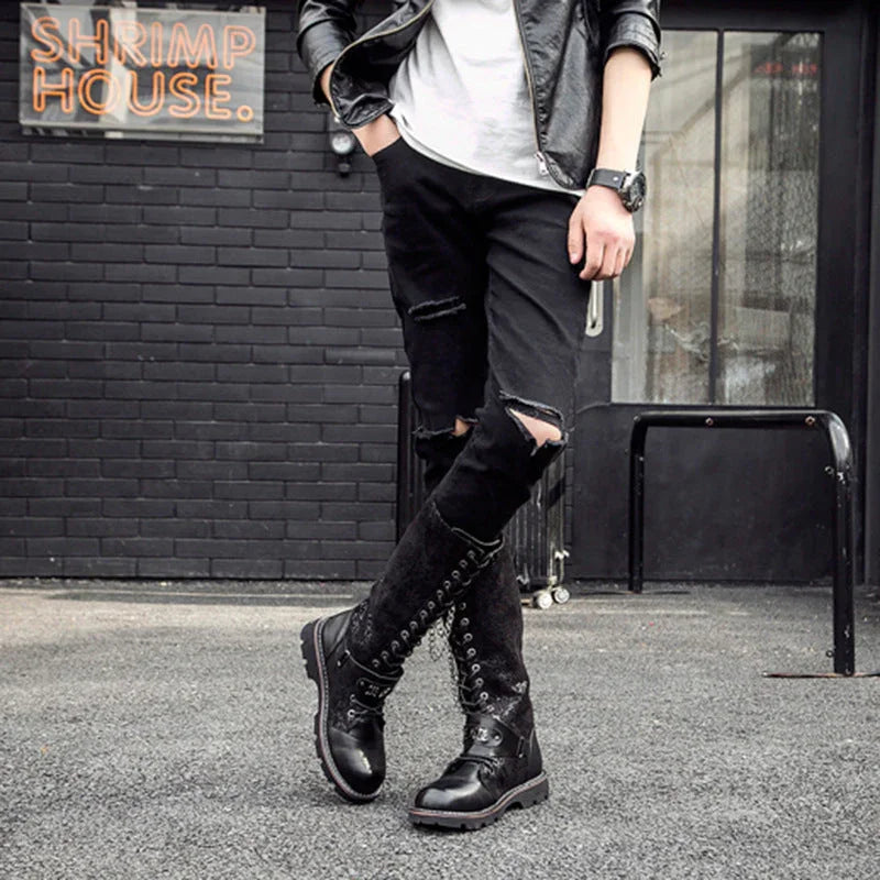High Riding Boots Men's Frosted Locomotive Long Barrel Rock Punk EX-STOCK Canada