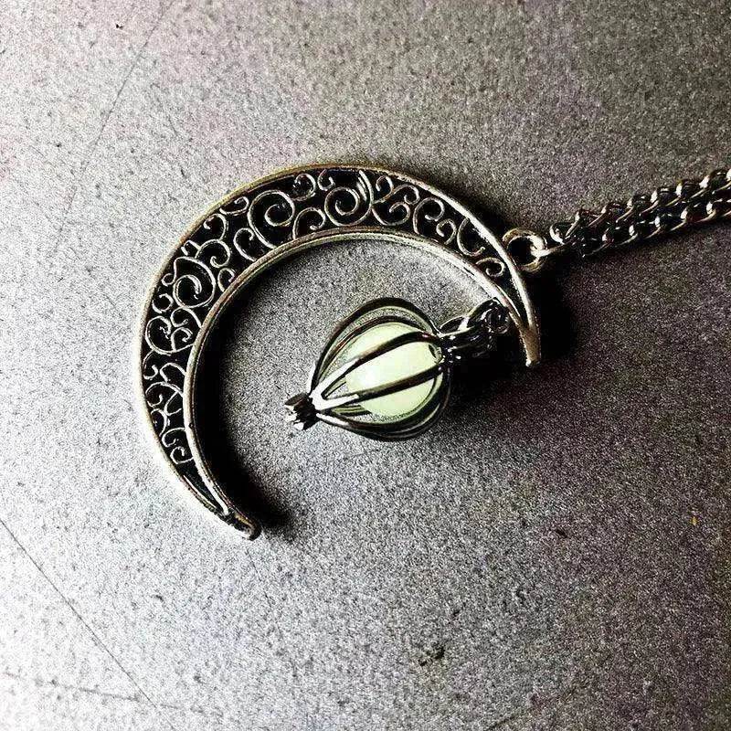 Hollow crescent Moon Luminous Pumpkin Necklace - EX-STOCK Canada