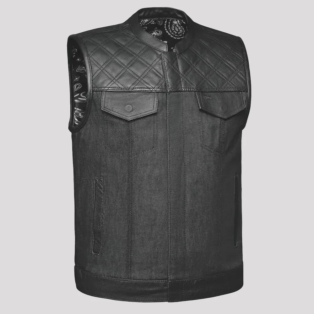 Chaleco de Club de Mezclilla y Cuero para Hombre Open Road