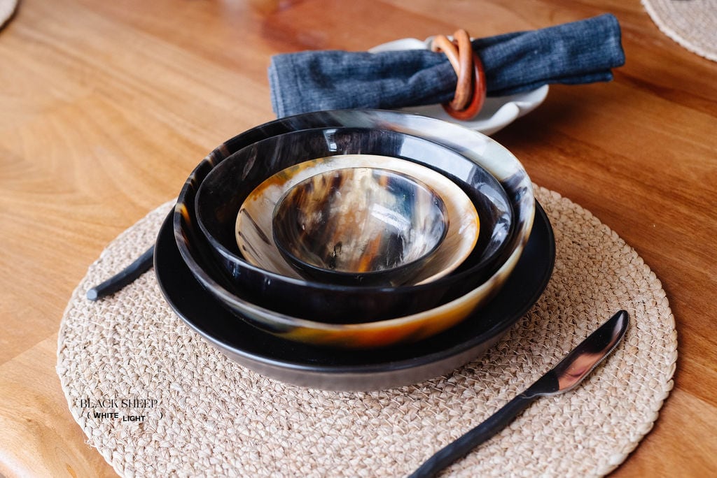 Ankole & Gyr Horn Dark Round Bowl EX-STOCK Canada