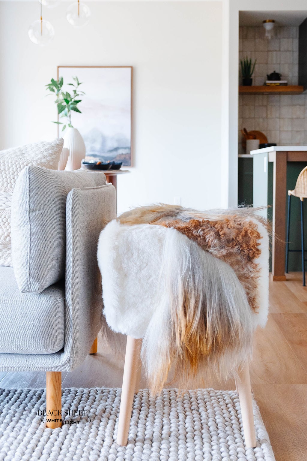 VANI - Mélange Sheepskin Stool, straight wool EX-STOCK Canada