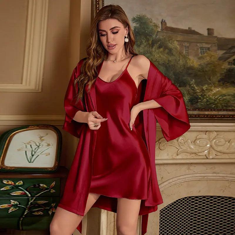 Ice Silk Pajamas For Women Summer Robe Two-piece Sling Sexy - EX-STOCK Canada