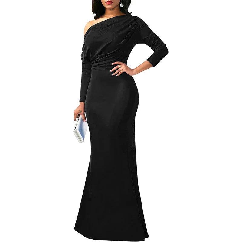 Vestido de Noche Largo con Hombro Oblicuo Elegante y Sexy de Estación Independiente Cruzando la FronteraEX-STOCK Canada
