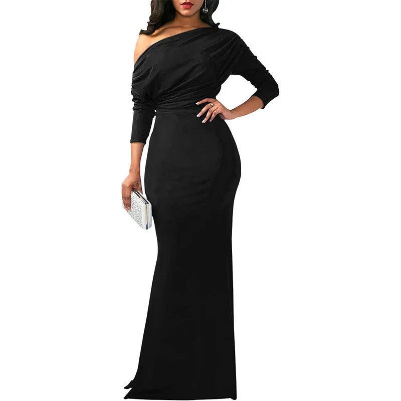 Vestido de Noche Largo con Hombro Oblicuo Elegante y Sexy de Estación Independiente Cruzando la FronteraEX-STOCK Canada