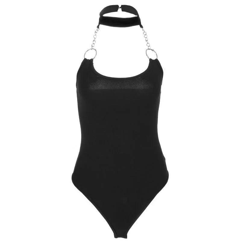 Iron ring zip hanging neck sexy halter onesies EX-STOCK Canada