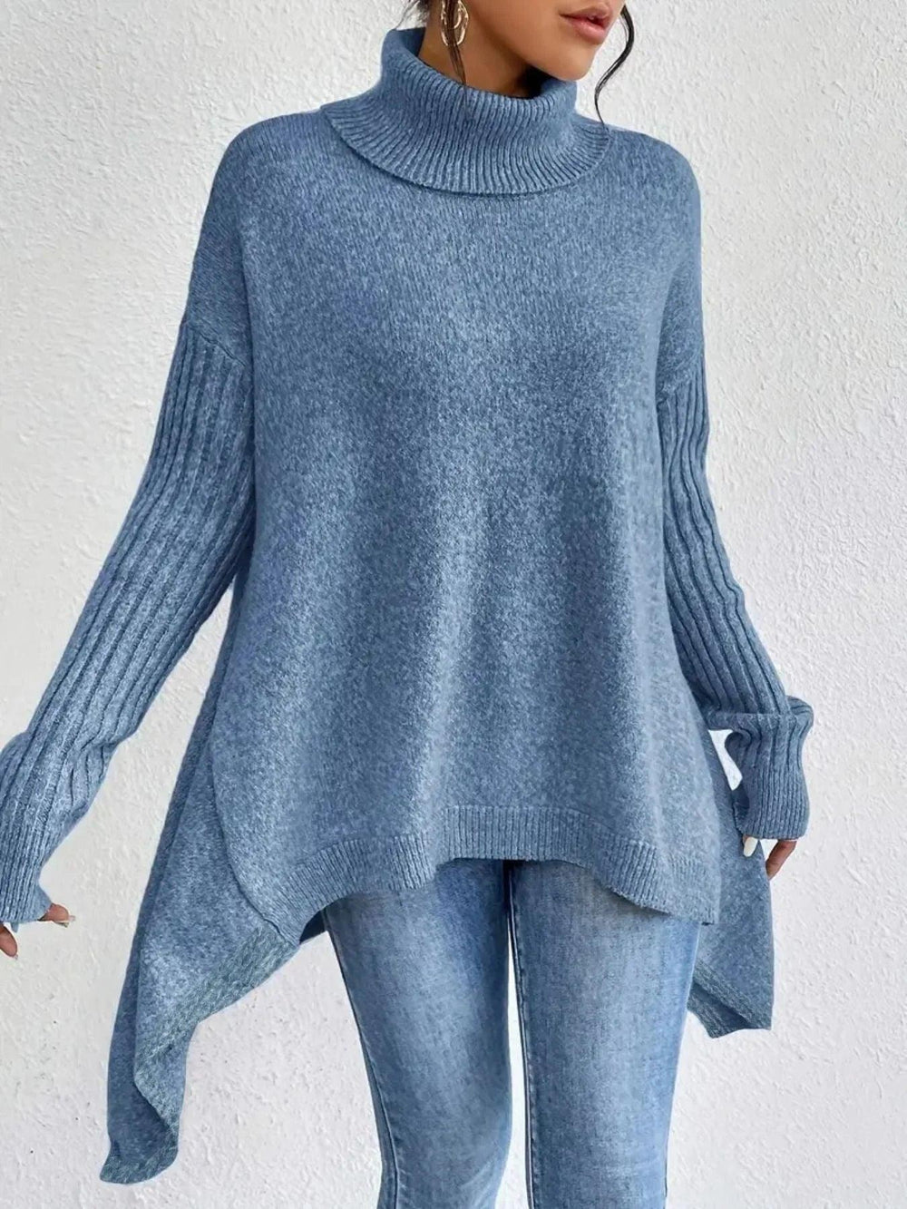 Irregular Turtleneck Sweater Winter Loose Long Sleeve Knitted Tops Leisure Warm Pullover Sweater Women's Clothing EX-STOCK Canada