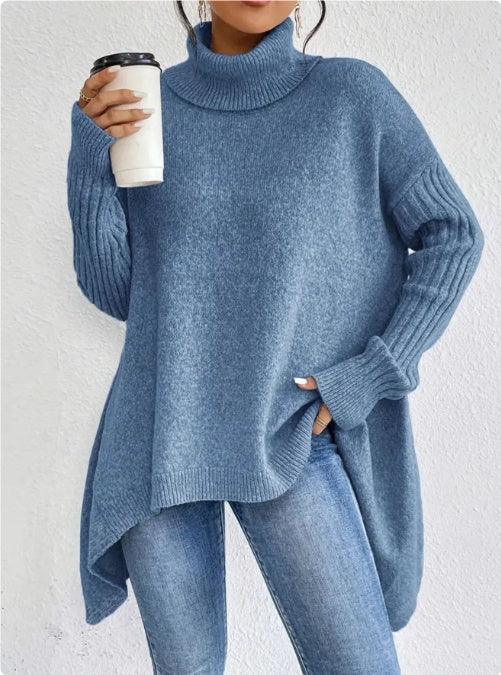 Irregular Turtleneck Sweater Winter Loose Long Sleeve Knitted Tops Leisure Warm Pullover Sweater Women's Clothing EX-STOCK Canada