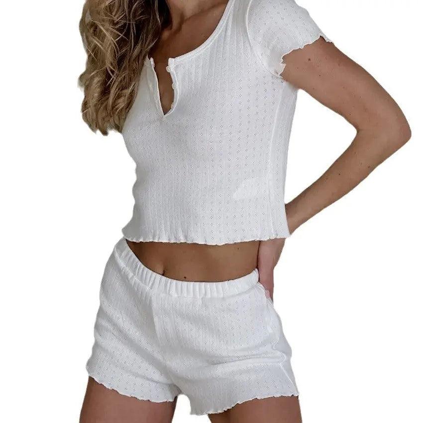 Jacquard Pajamas Short-sleeved Two-piece Set For Women - EX-STOCK Canada