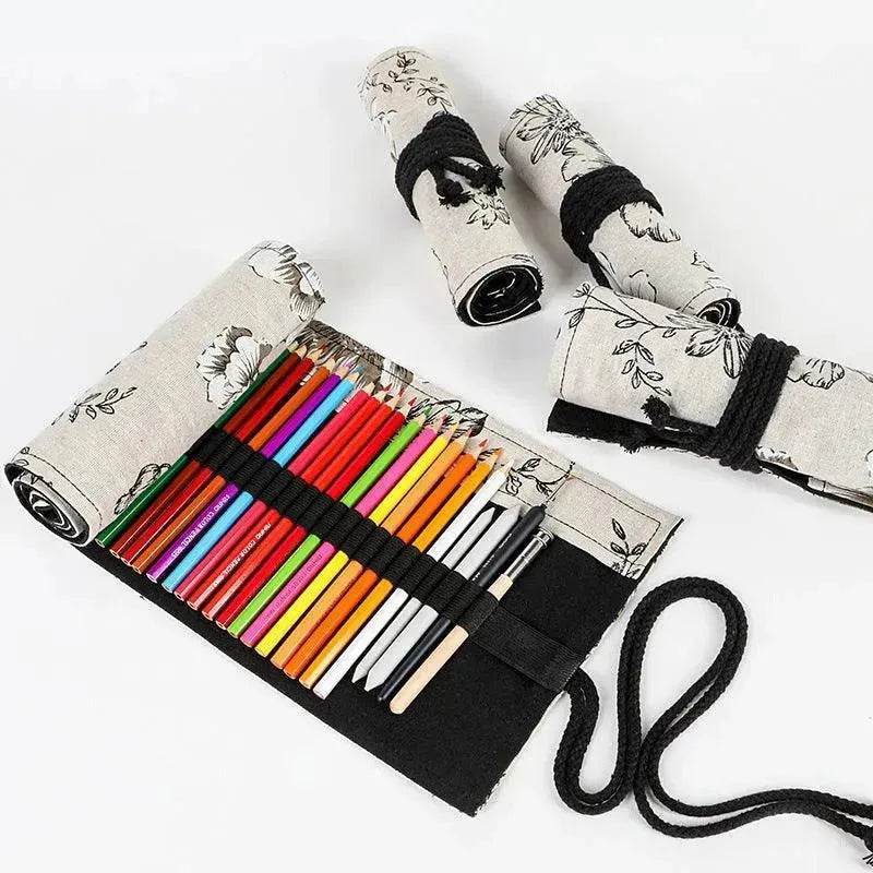 Trousse à crayons roulante japonaise en toile imprimée grande capacité - EX-STOCK Canada