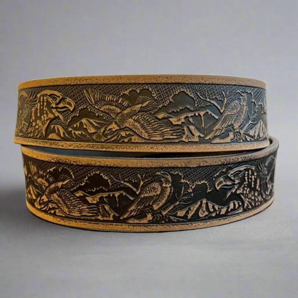 Ceinture pour hommes en cuir Keldon Grain avec aigle embossé et boucle amovibleEX-STOCK Canada