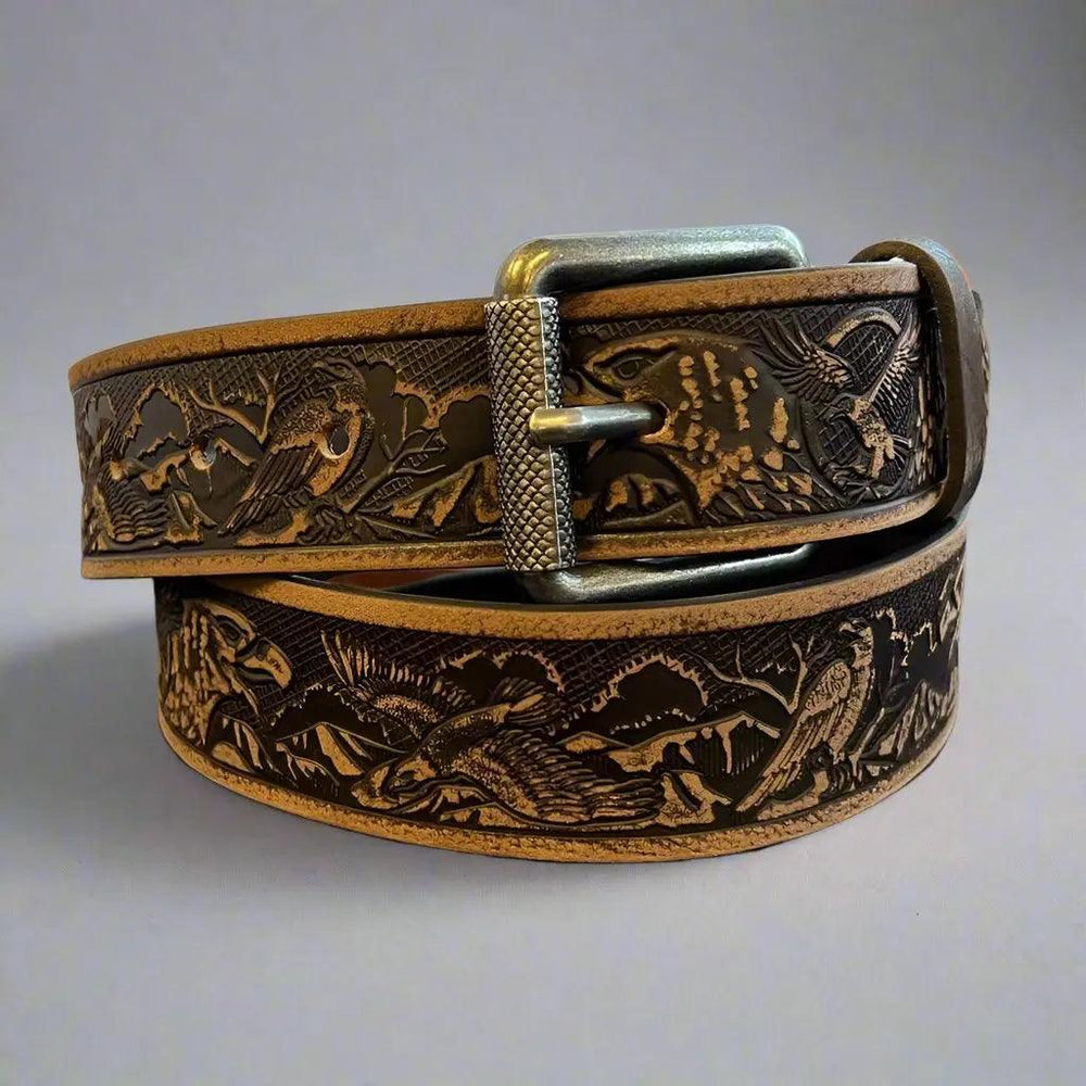 Ceinture pour hommes en cuir Keldon Grain avec aigle embossé et boucle amovibleEX-STOCK Canada