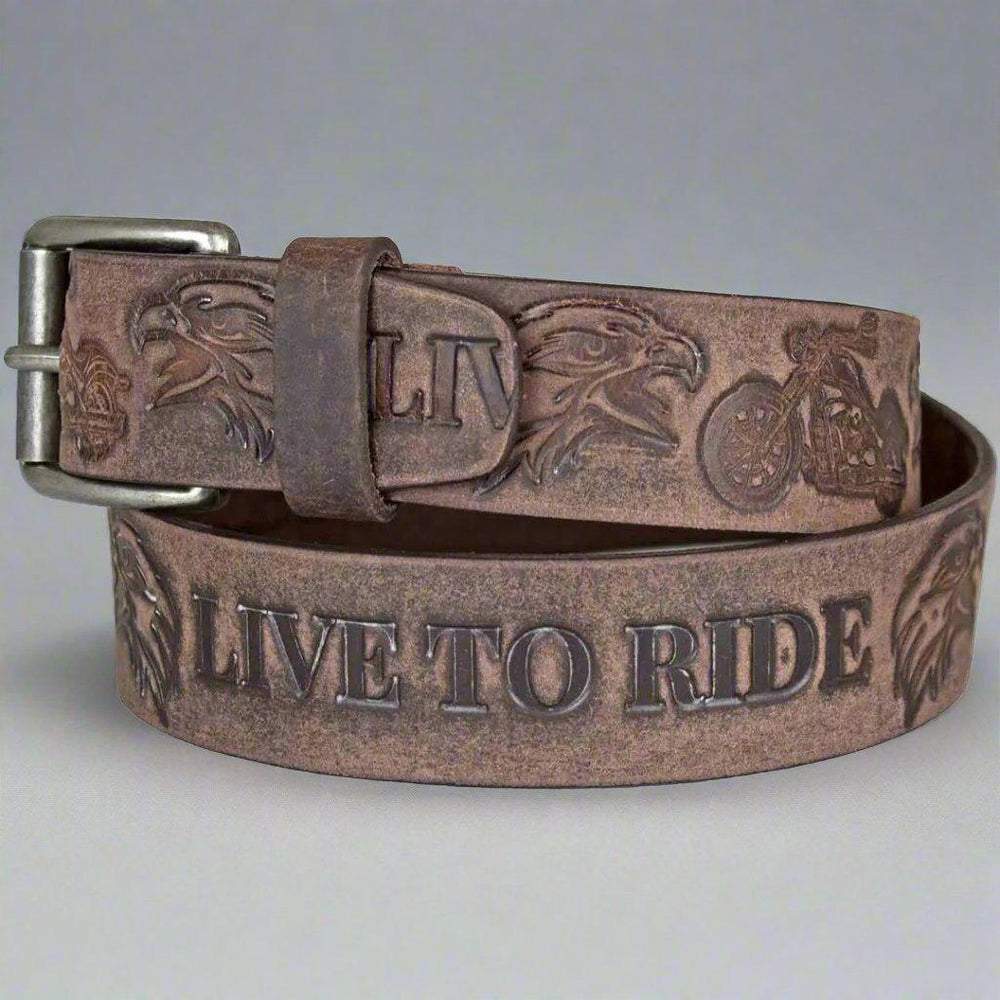 Keldon Grain Leather Men's Live To Ride Removable Buckle Belt EX-STOCK Canada