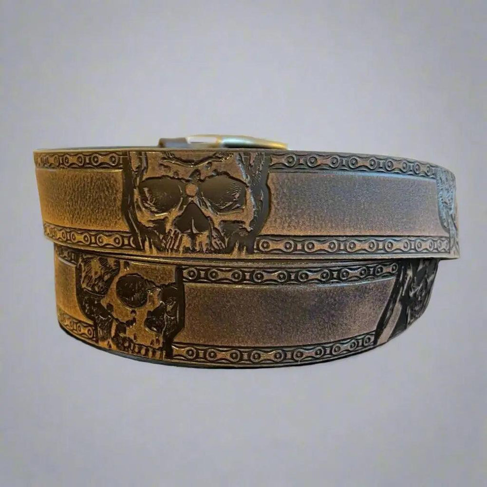 Keldon Grain Leather Men's Skull Shain Design Removable Buckle Belt EX-STOCK Canada