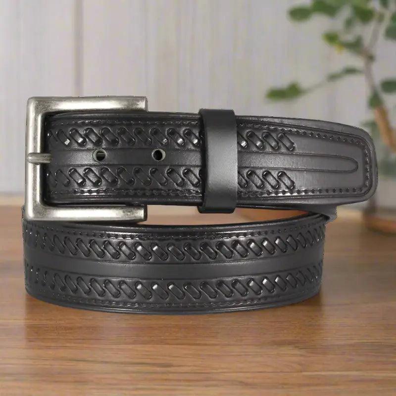 Cinturón de cuero para hombre Keldon con costura batida, cuero trabajado y hebilla desmontableEX-STOCK Canada