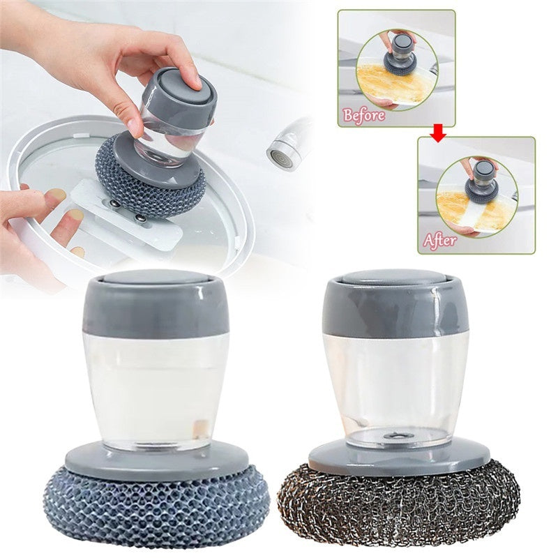 Kitchen Soap Dispensing Palm Brush Cleaner Push-type Brush Kitchen Detergent Tools EX-STOCK Canada