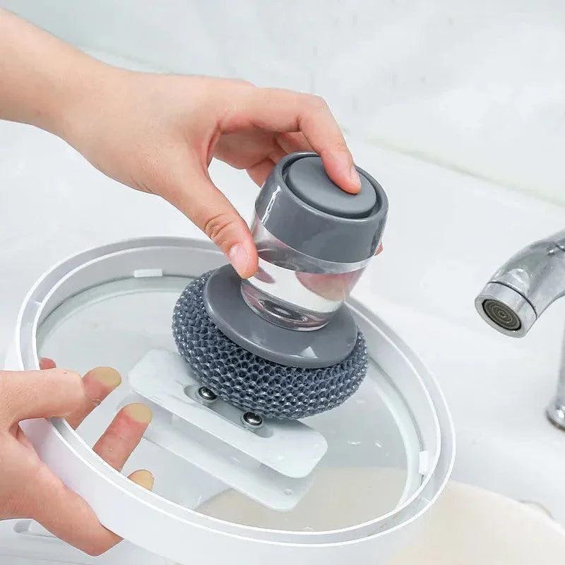 Kitchen Soap Dispensing Palm Brush Cleaner Push-type Brush Kitchen Detergent Tools EX-STOCK Canada