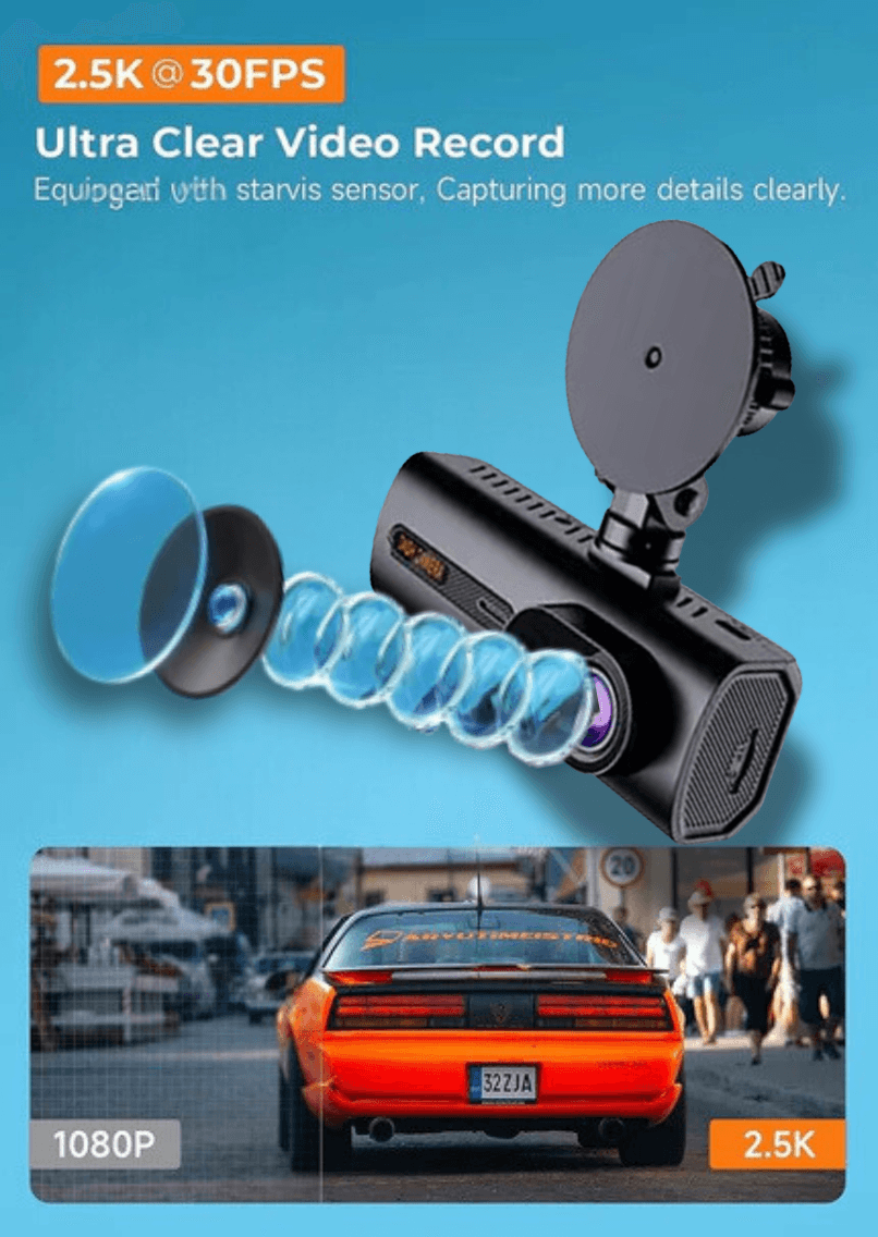 LDAS A20 Dashcam WiFi, 2,5K Autokamera, Dashcams mit App, Nachtsicht, G-Sensor, Loop-Aufnahme, 24-Stunden-Parkmodus, kostenlose 128GB SD-Karte, unterstützt bis zu 256GB (Schwarz)EX-STOCK Canada