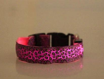 LED Dog Collar Safety Adjustable Nylon Leopard Pet Collar EX-STOCK Canada
