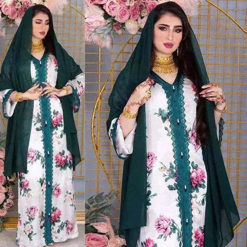 Ladies Middle East Arabian V-Neck Floral Robe - EX-STOCK Canada