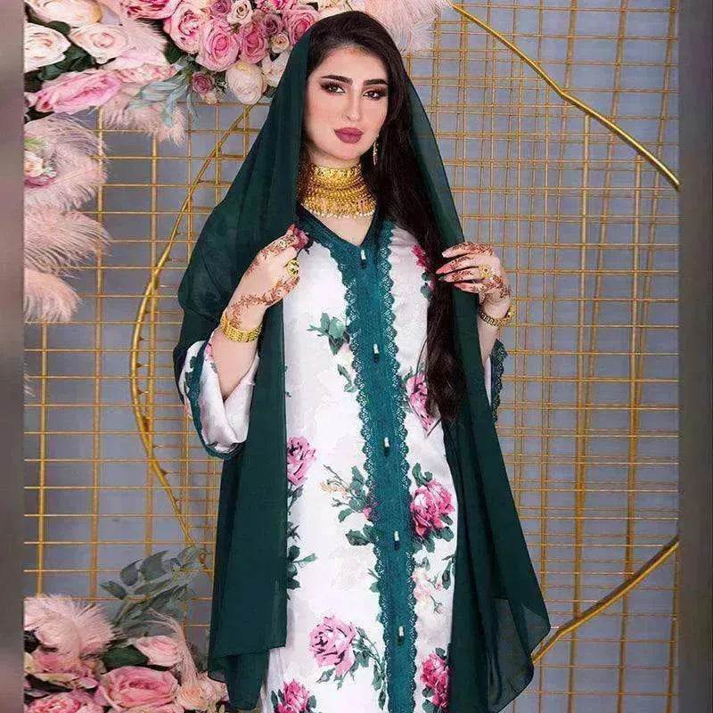 Ladies Middle East Arabian V-Neck Floral Robe - EX-STOCK Canada
