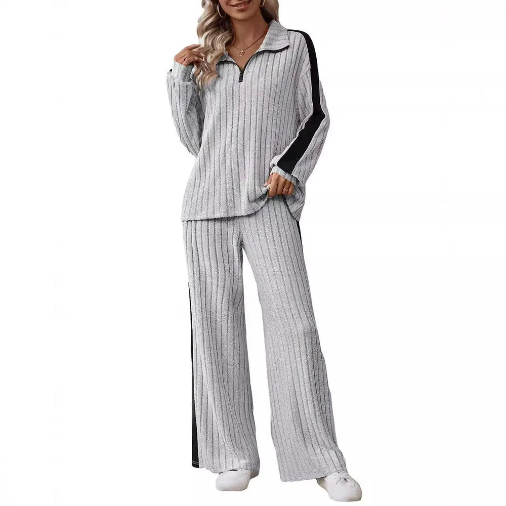 Large Size Casual Suit Women's Sweater Wide Leg Pants Two-piece Set EX-STOCK Canada