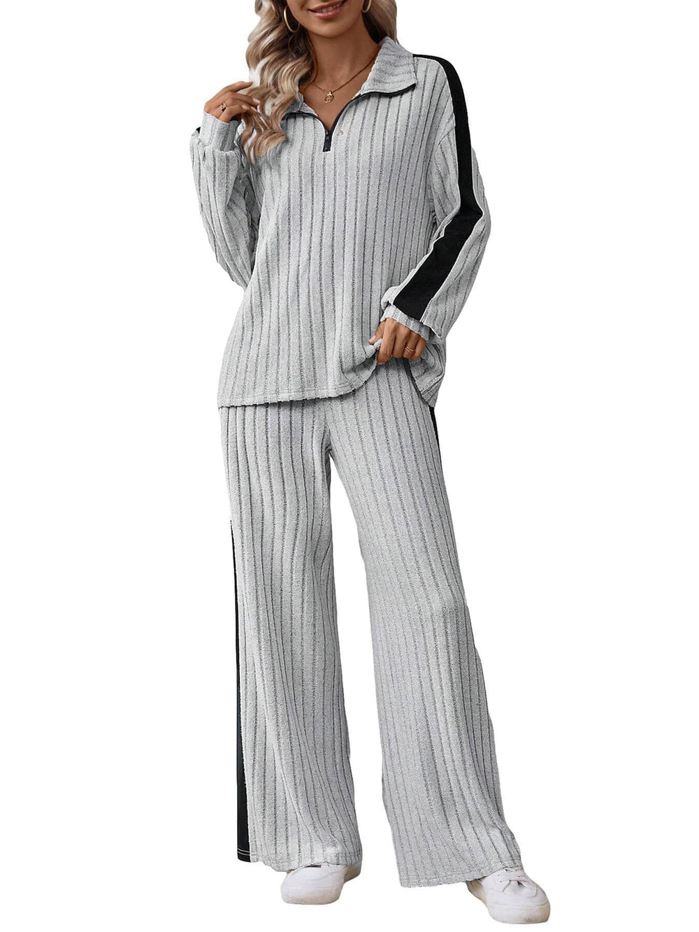 Large Size Casual Suit Women's Sweater Wide Leg Pants Two-piece Set EX-STOCK Canada