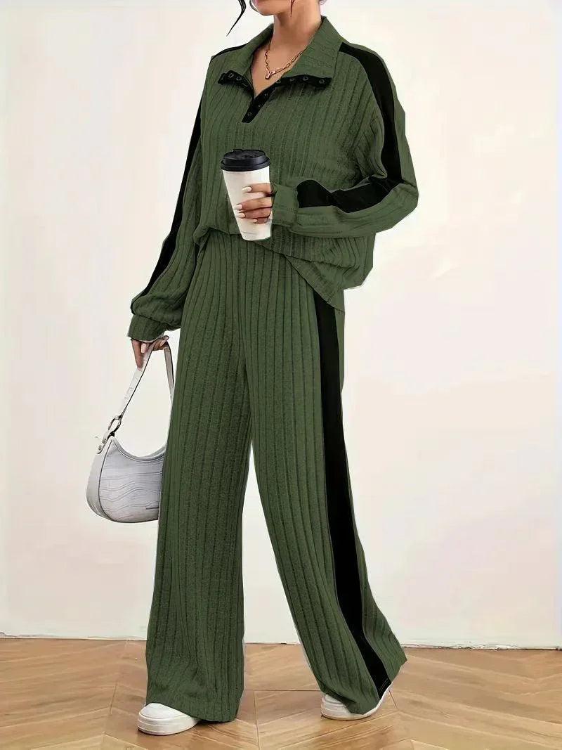 Large Size Casual Suit Women's Sweater Wide Leg Pants Two-piece Set EX-STOCK Canada