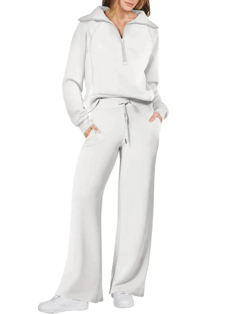 Leisure Sports Suit Long-sleeve Zipper Sweatshirt Wide Leg Pants Two-piece Set - EX-STOCK Canada