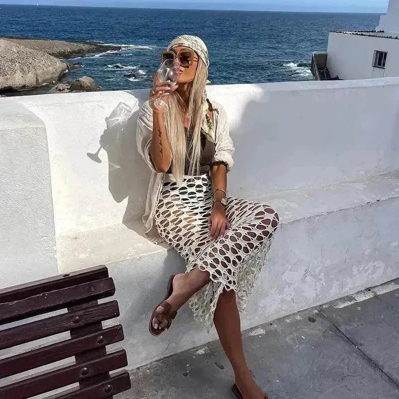 Leisure Vacation Pure Color Bikini Swimsuit Outwear Skirt - EX-STOCK Canada