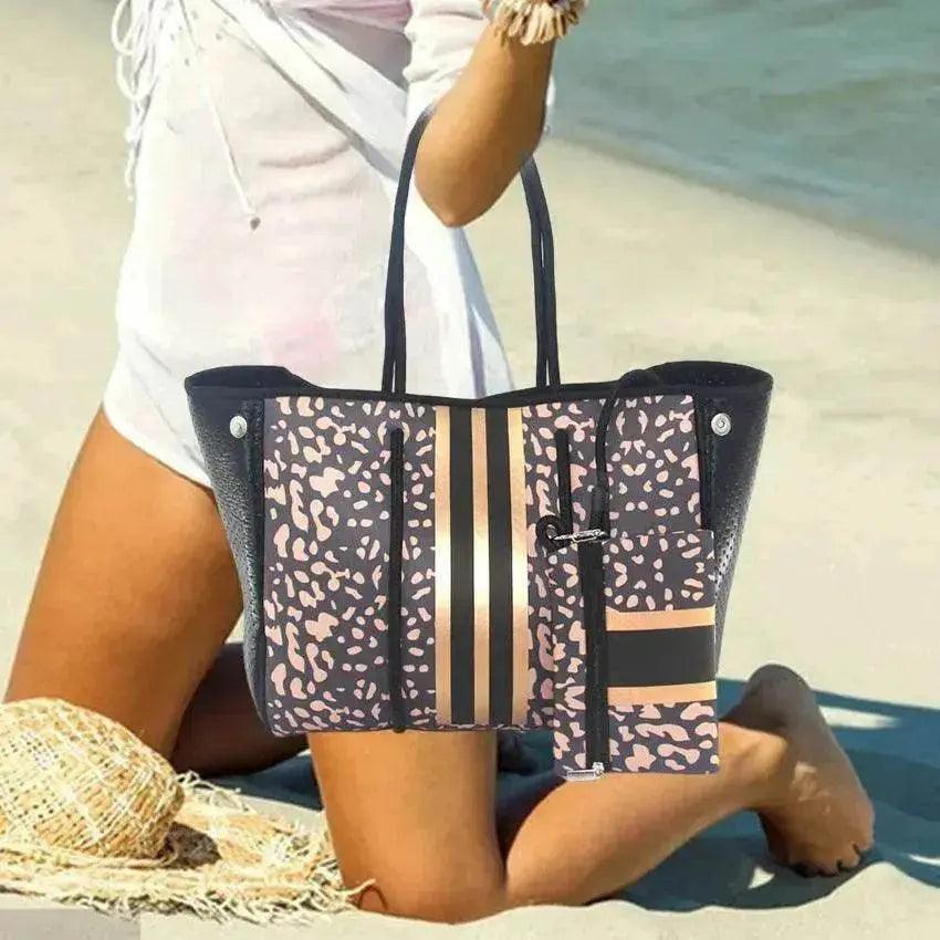 Bolsa de Playa Portátil Negra con Estampado de Leopardo para Ocio y Viajes EX-STOCK Canada