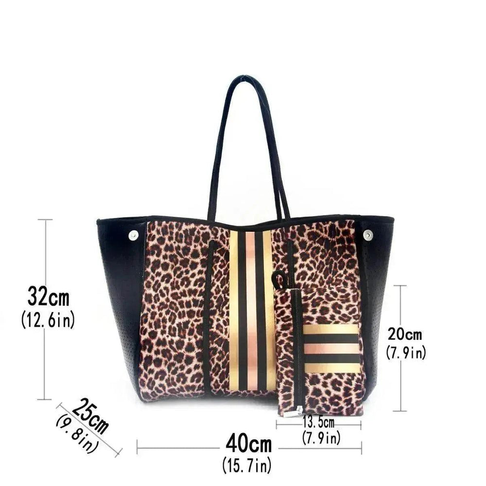 Leopardenmuster Aufgedruckte Schwarze Tragbare Strandtasche Freizeit Reise - EX-STOCK Canada