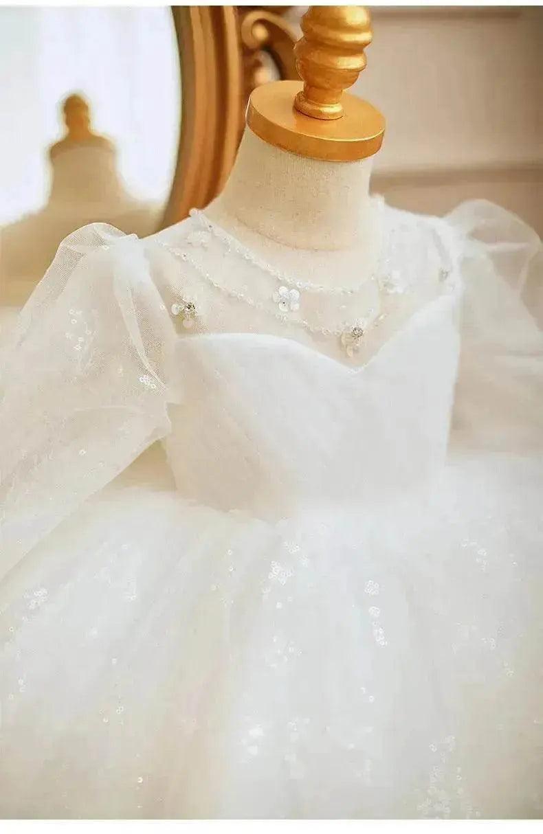 Robe de princesse pour enfants à manches longues avec broderie de perles faite à la main - EX-STOCK Canada