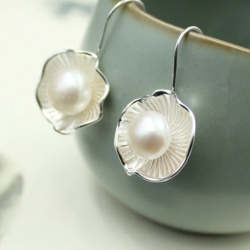 Lotus Stud Earrings Flower Pearl Earrings EX-STOCK Canada