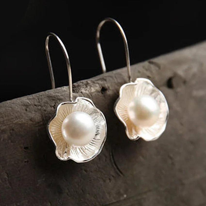 Lotus Stud Earrings Flower Pearl Earrings EX-STOCK Canada