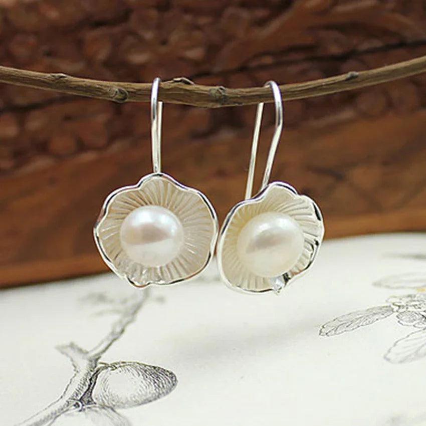 Lotus Stud Earrings Flower Pearl Earrings EX-STOCK Canada