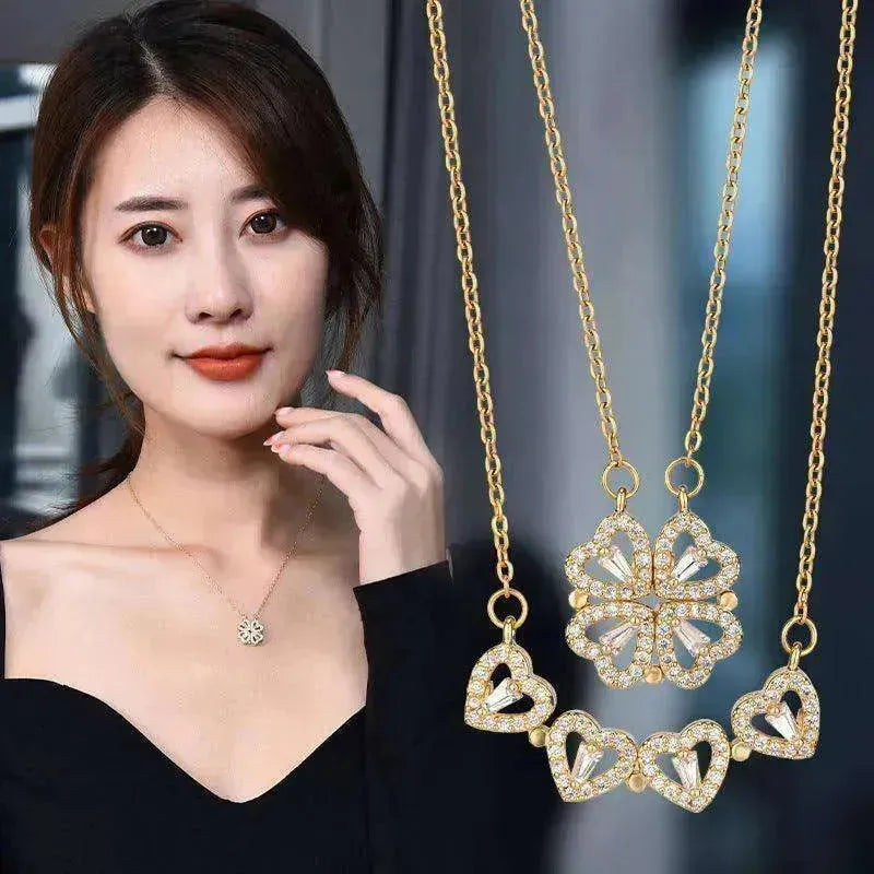 Collier de trèfle à quatre feuilles en acier titane de luxe - EX-STOCK CANADA